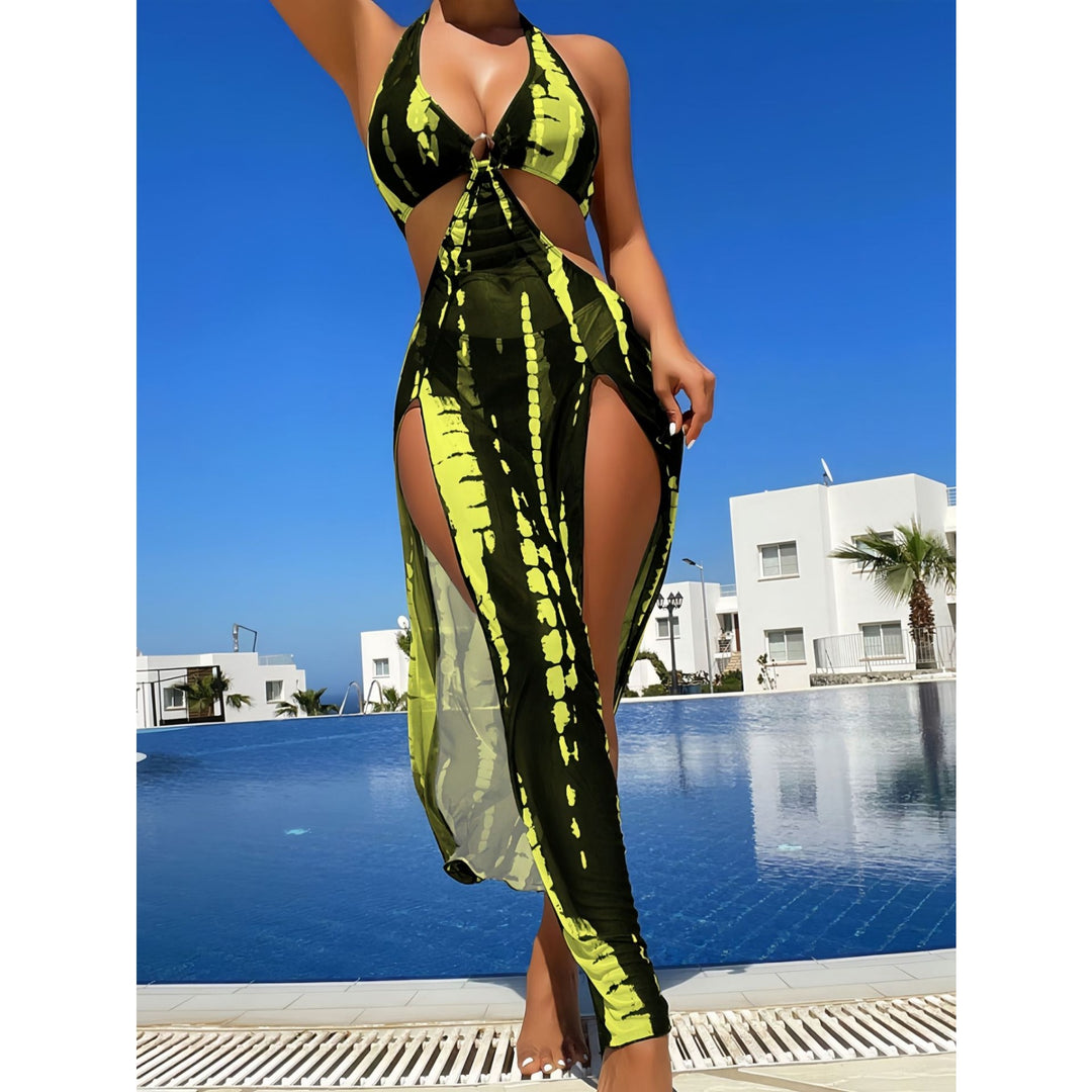 Tie Dye Cutout Maxi Swimsuit & Dress Set
