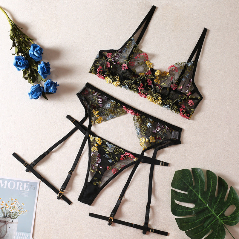 Wildflower Embroidered Garter Set