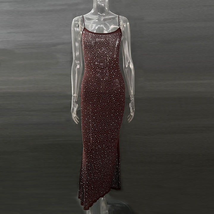 Rhinestone Sheer Mesh Maxi Dress