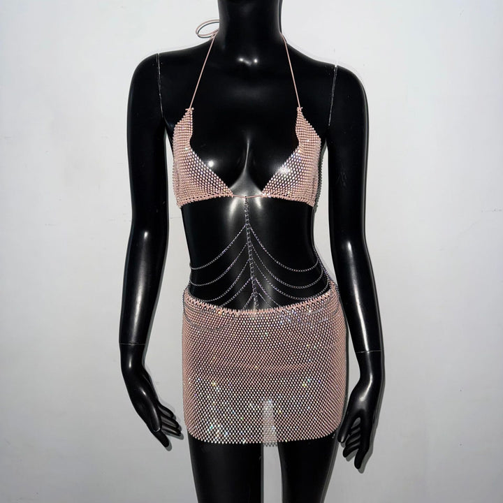 Rhinestone Mini Skirt Set