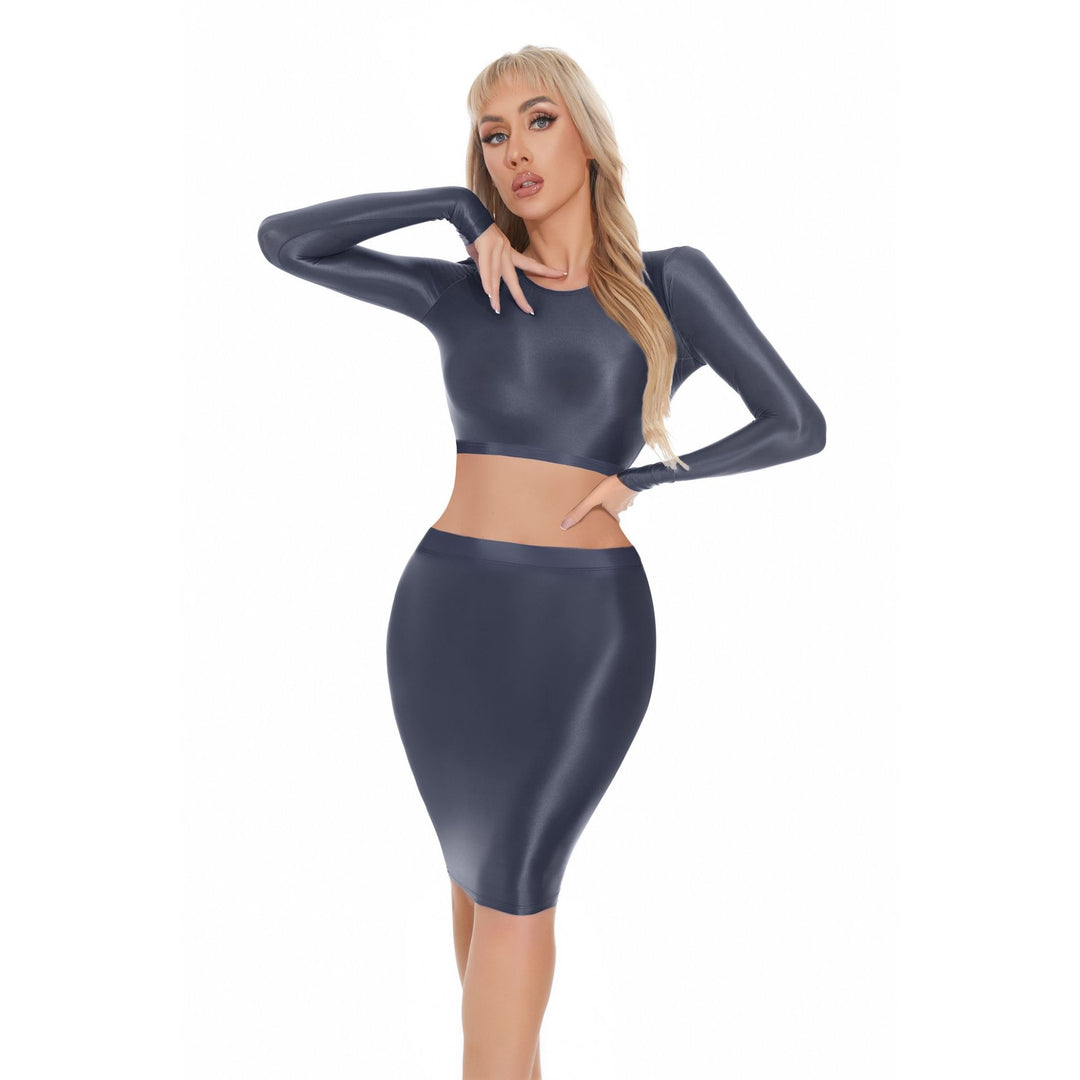 Glossy Crop Top & Pencil Skirt Set