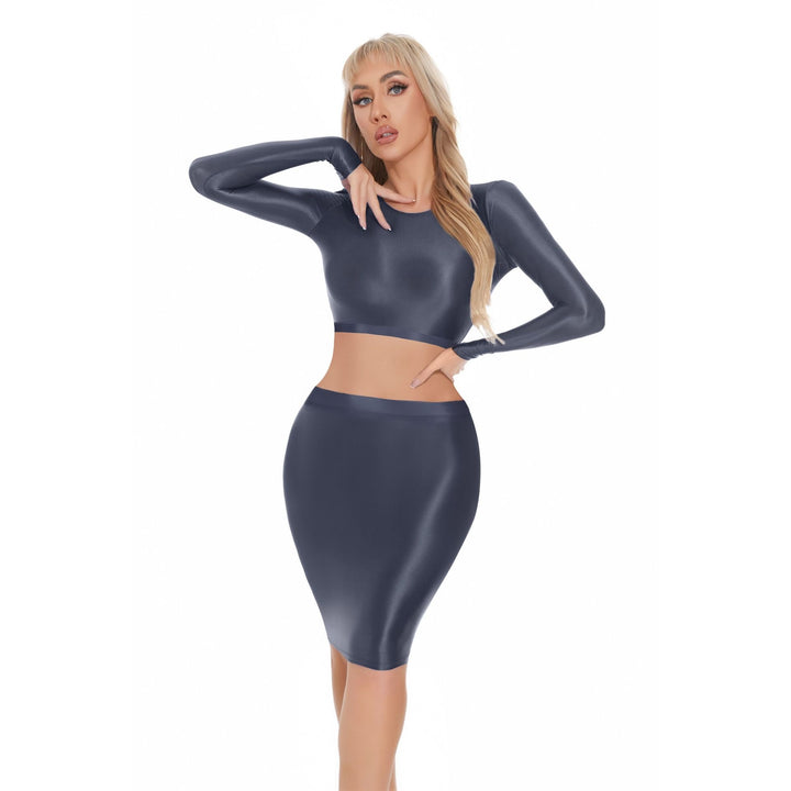 Glossy Crop Top & Pencil Skirt Set