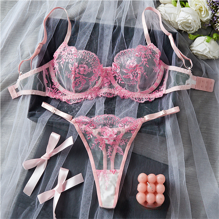 Floral Embroidered Bra & Thong Set