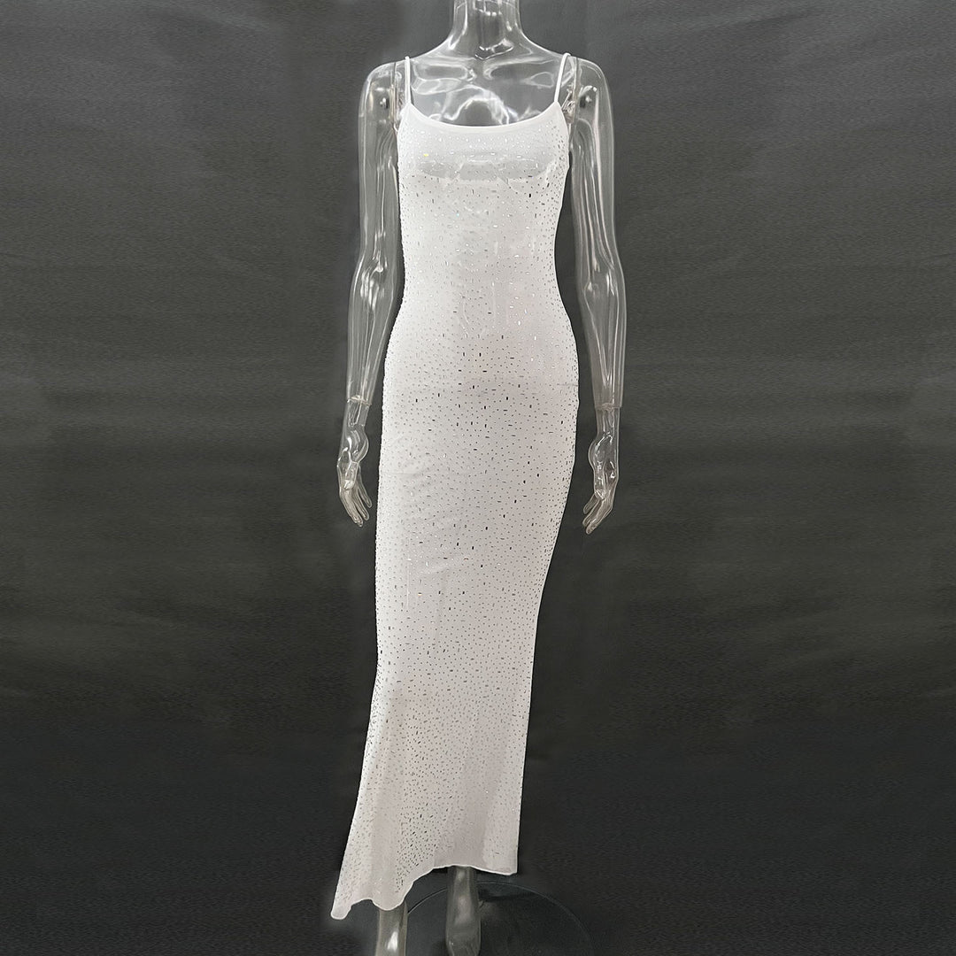 Rhinestone Sheer Mesh Maxi Dress