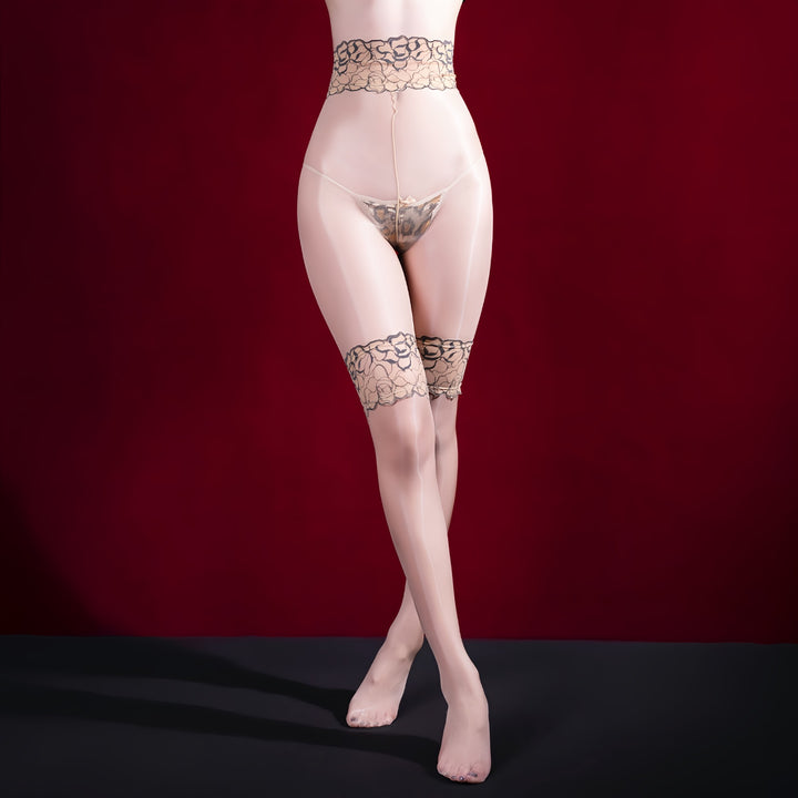 Glossy Lace Stay Up Effect Pantyhose