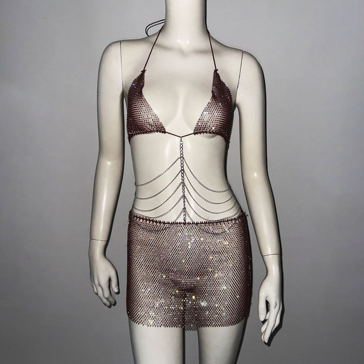 Rhinestone Mini Skirt Set