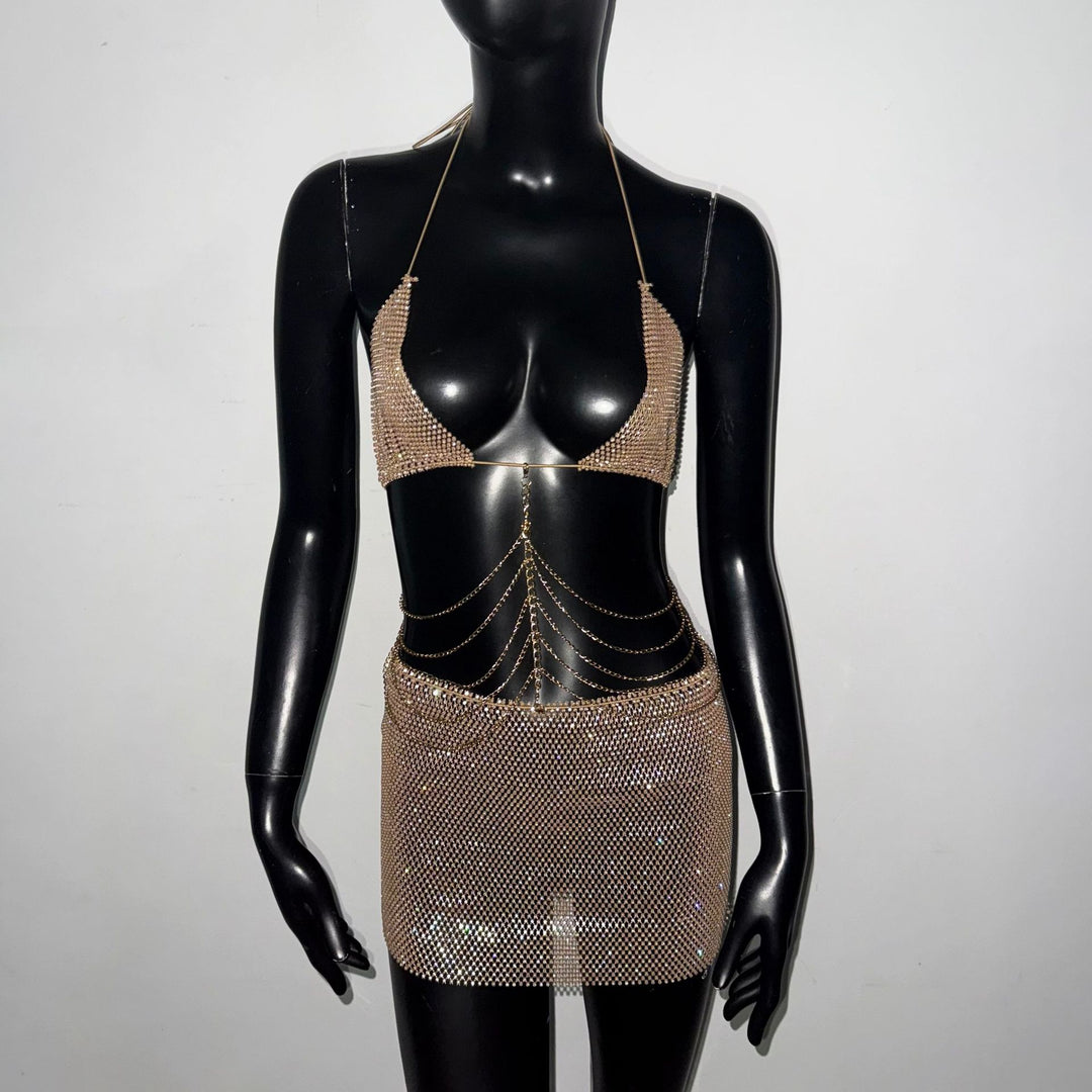 Rhinestone Mini Skirt Set