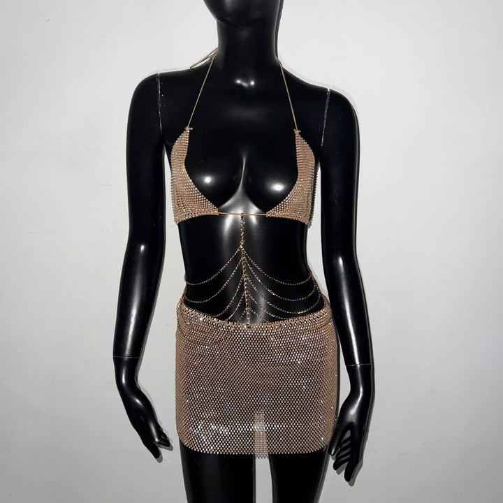 Rhinestone Mini Skirt Set