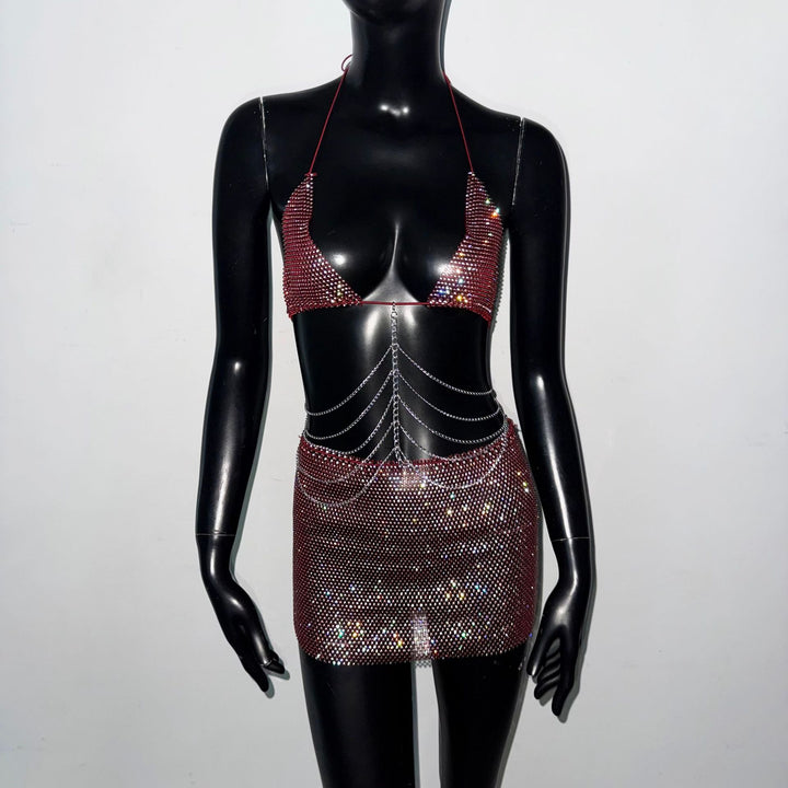 Rhinestone Mini Skirt Set