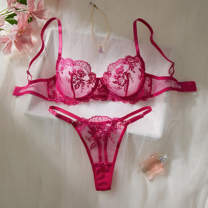 Floral Embroidered Bra & Thong Set