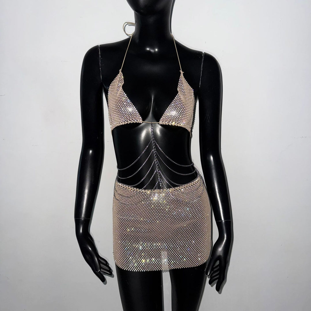 Rhinestone Mini Skirt Set