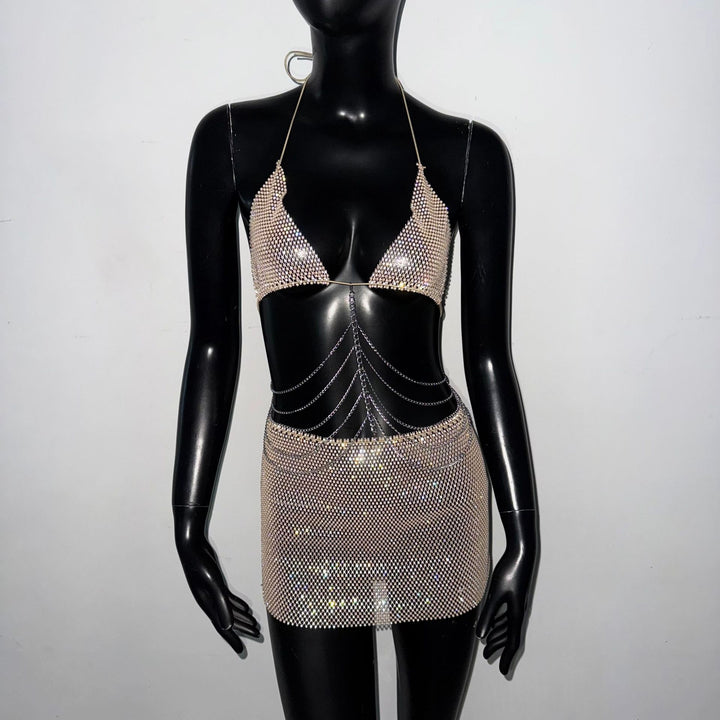 Rhinestone Mini Skirt Set