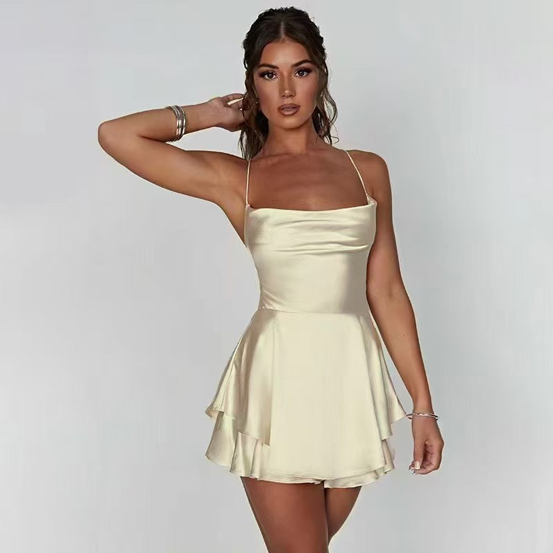 Satin Criss Cross Back Mini Dress
