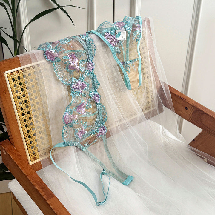 Floral Embroidered Bra & Thong Set