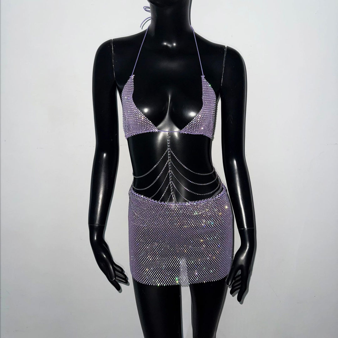 Rhinestone Mini Skirt Set