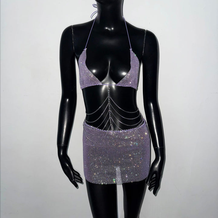 Rhinestone Mini Skirt Set
