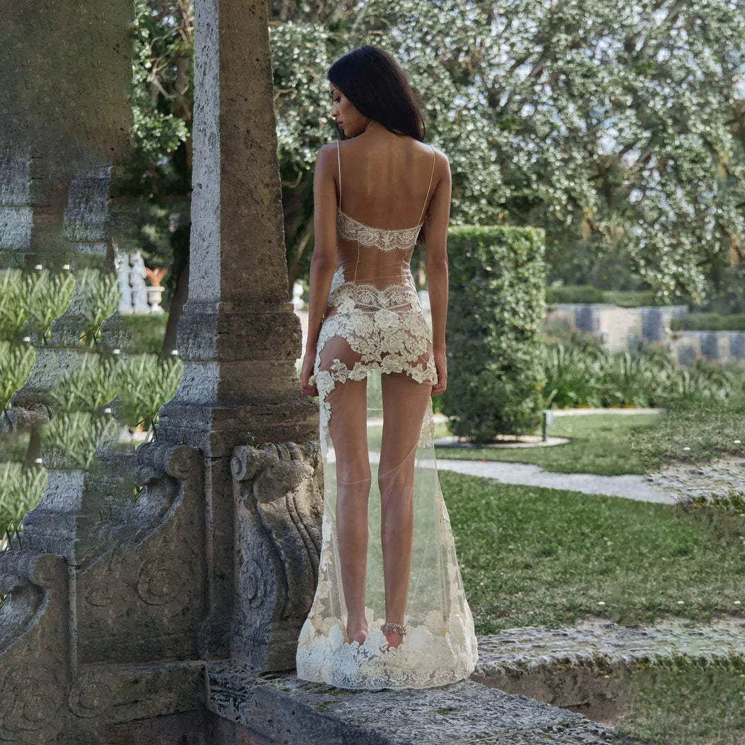 Sheer Lace Mesh Slip Dress