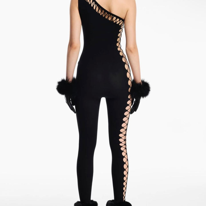 One-Shoulder Cutout Mesh Bodysuit