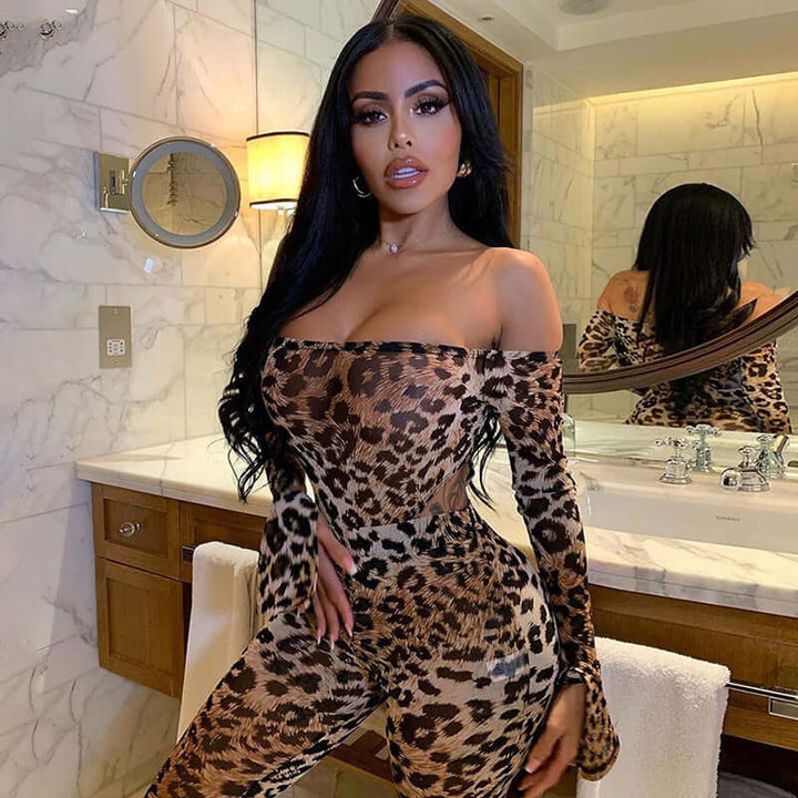 Leopard Mesh Bodysuit Set