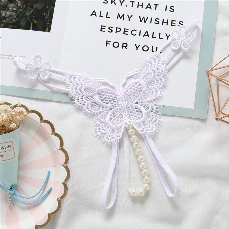 Embroidered Pearl Lace Thong