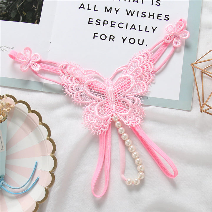Embroidered Pearl Lace Thong
