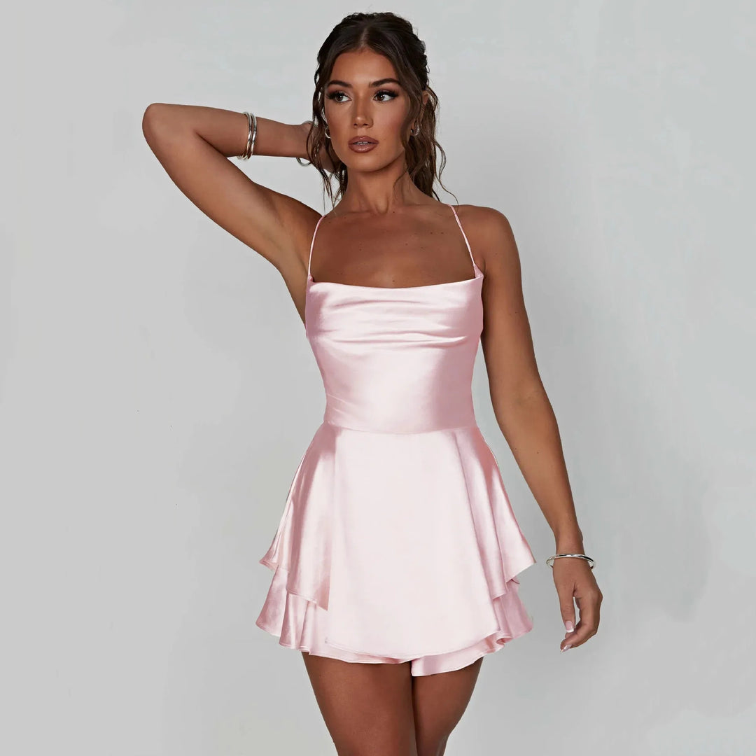 Satin Criss Cross Back Mini Dress