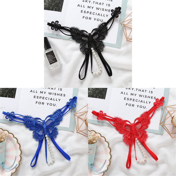 Embroidered Pearl Lace Thong