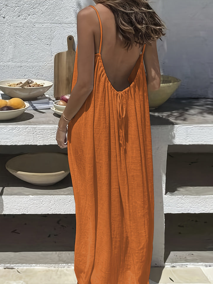 Backless Silk Touch Loose Maxi Lounge Dress