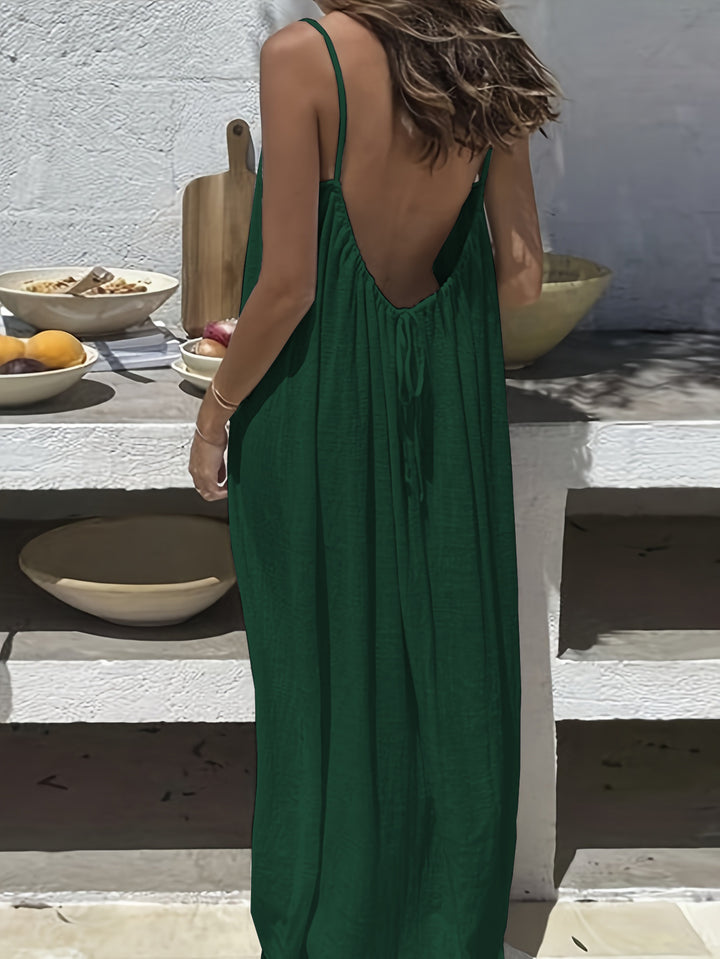 Backless Silk Touch Loose Maxi Lounge Dress