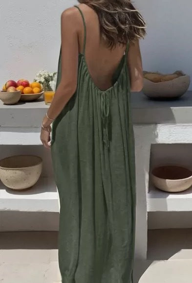 Backless Silk Touch Loose Maxi Lounge Dress