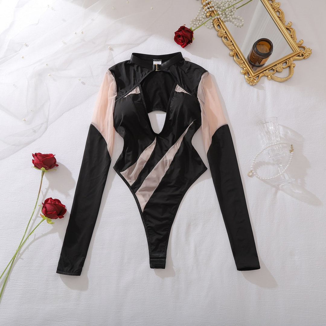 High Neck Deep V Cutout Bodysuit