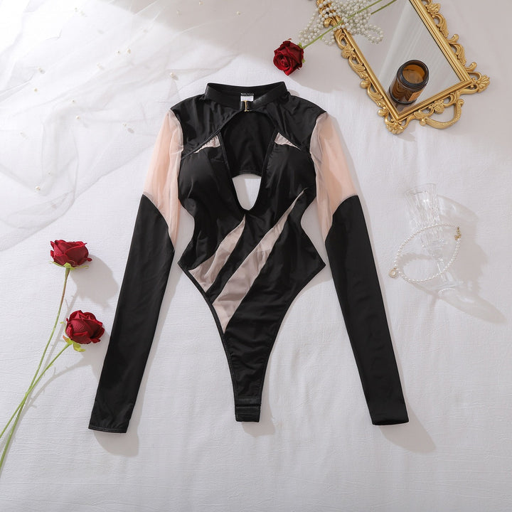 High Neck Deep V Cutout Bodysuit