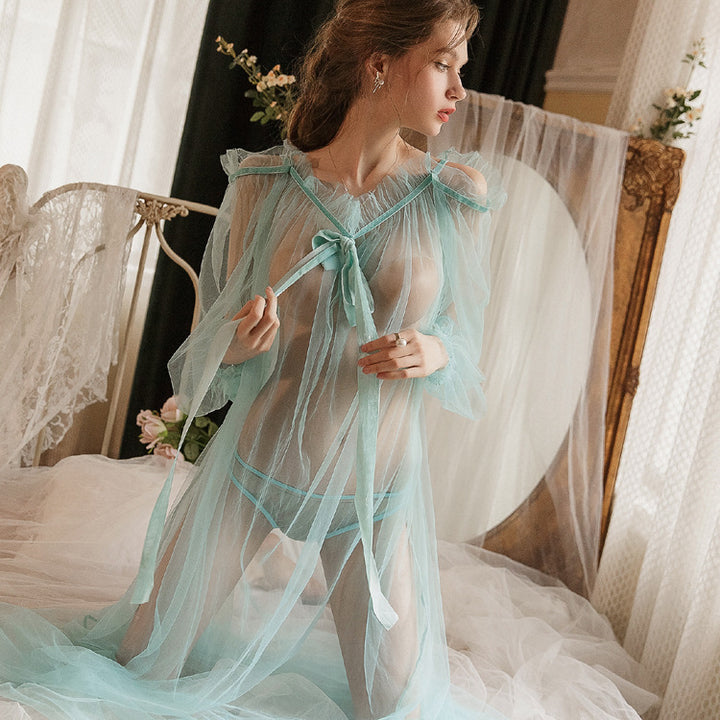 Sheer Mesh Bow Tie Babydoll Set