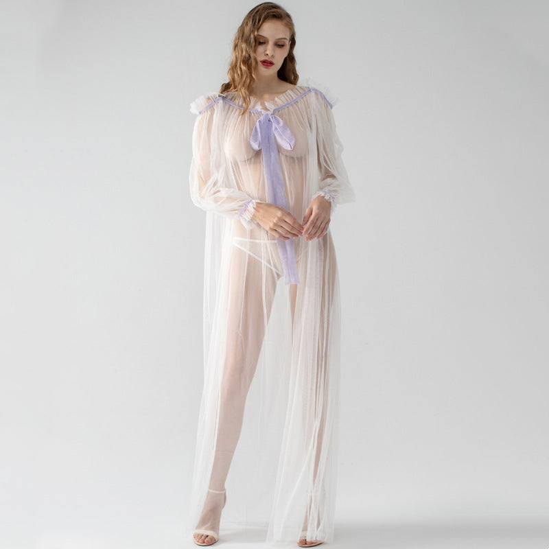 Sheer Mesh Bow Tie Babydoll Set